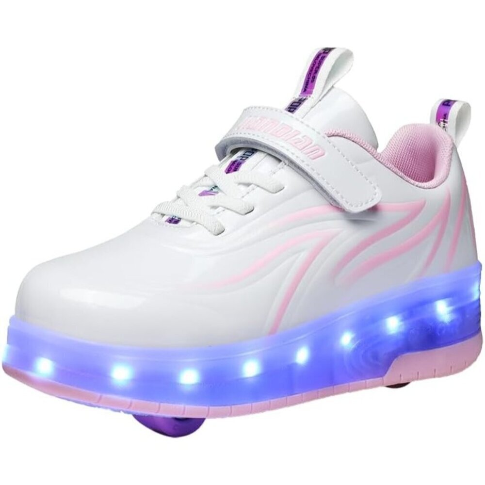 Kids Mi-pink Light-up Roller Shoes With Usb Rechargeable Led Sneakers Shoes